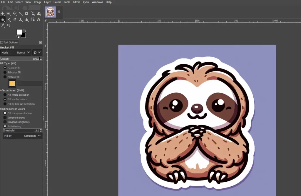 using gimp to clean up a sticker design of a sloth